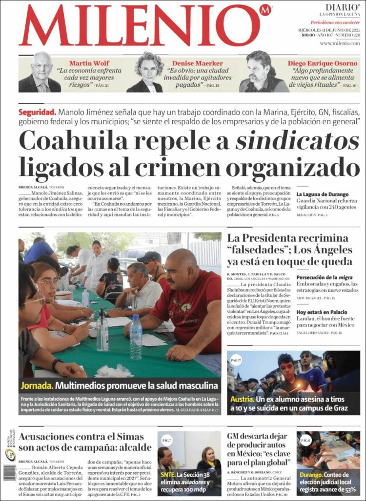 Portada de Milenio - Laguna (México)