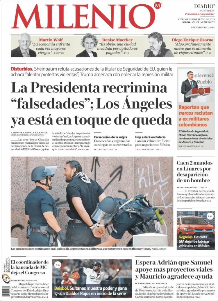 Portada de Milenio de Monterrey (México)