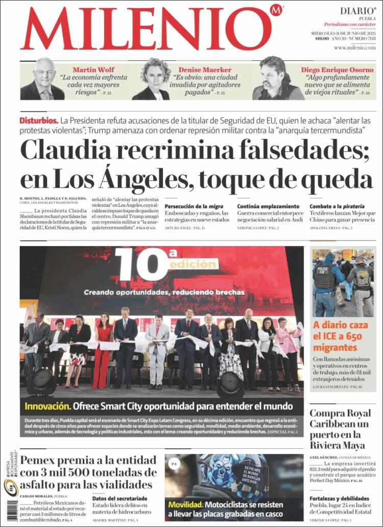 Portada de Milenio de Puebla (México)