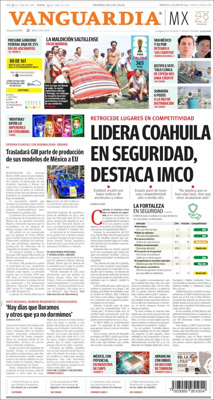 Portada de Vanguardia (México)