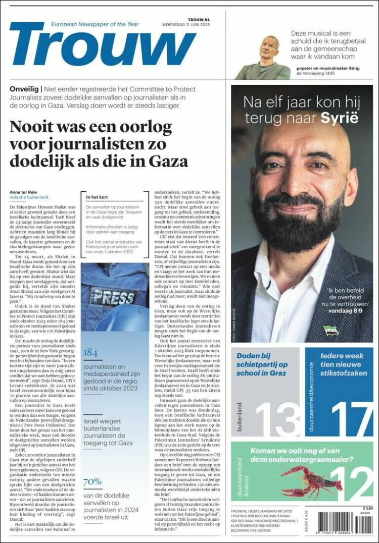 Portada de Trouw (Países Bajos)