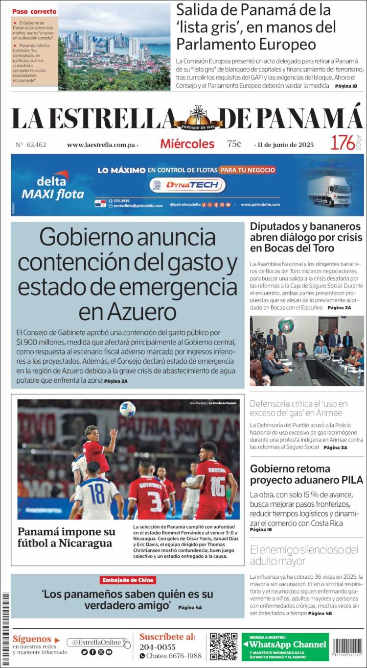 Portada de La Estrella de Panamá (Panamá)