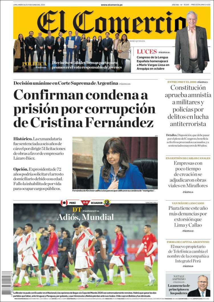 Portada de El Comercio (Perú)