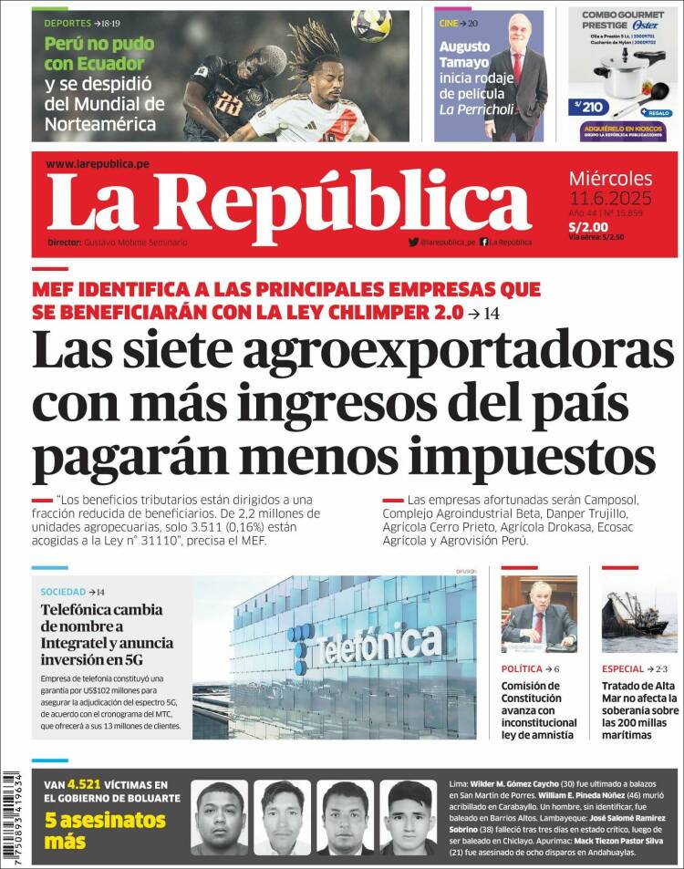 Portada de La Republica (Perú)