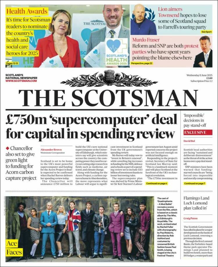 Portada de The Scotsman (Reino Unido)