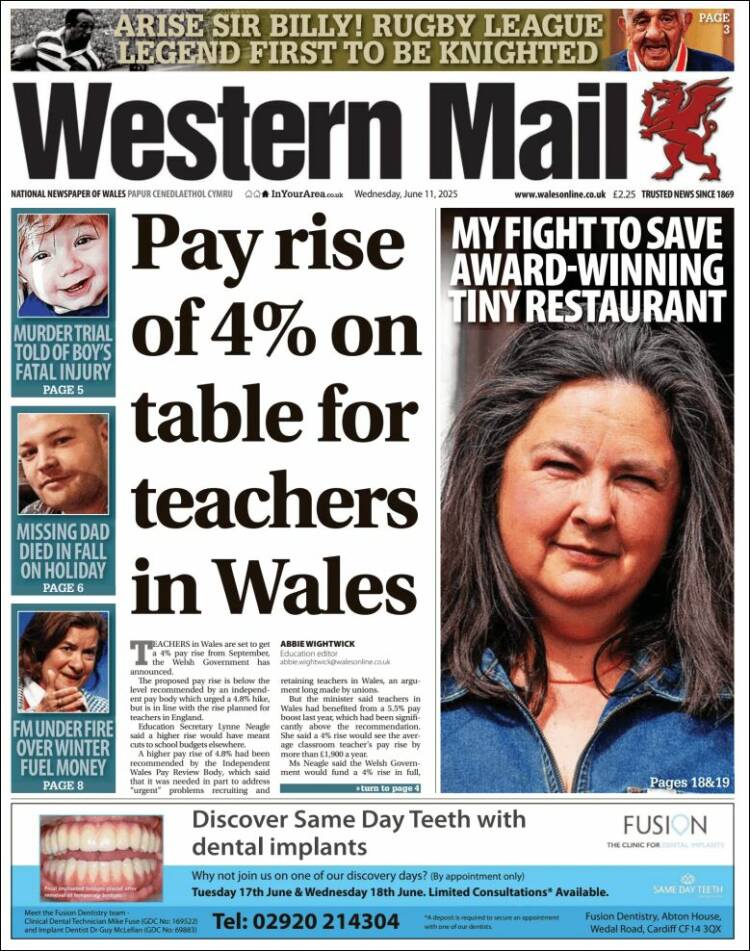 Portada de Western Mail (Reino Unido)