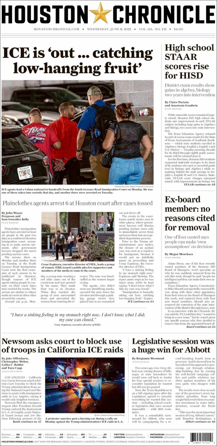 Portada de Houston Chronicle (USA)