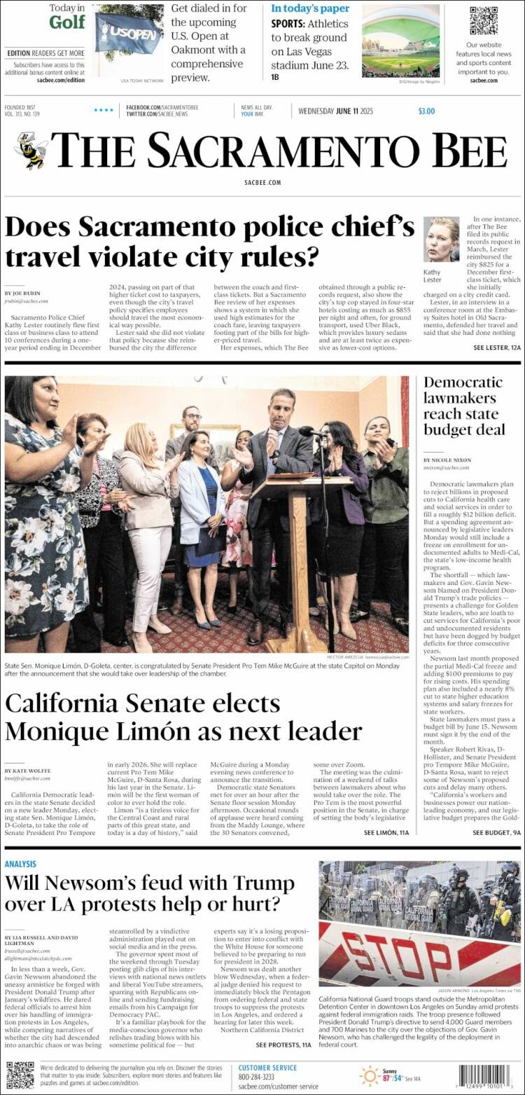 Portada de The Sacramento Bee (USA)
