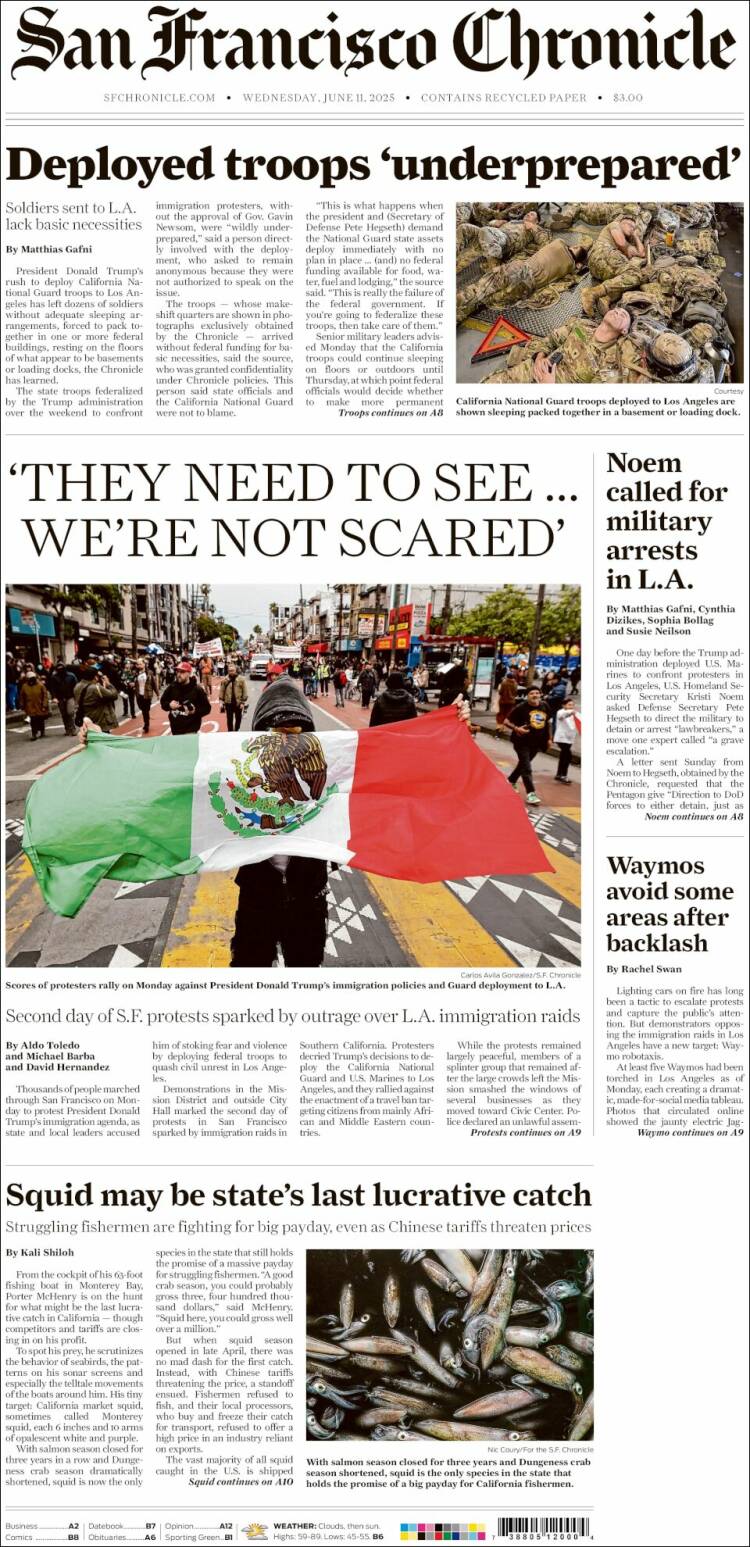 Portada de San Francisco Chronicle (USA)