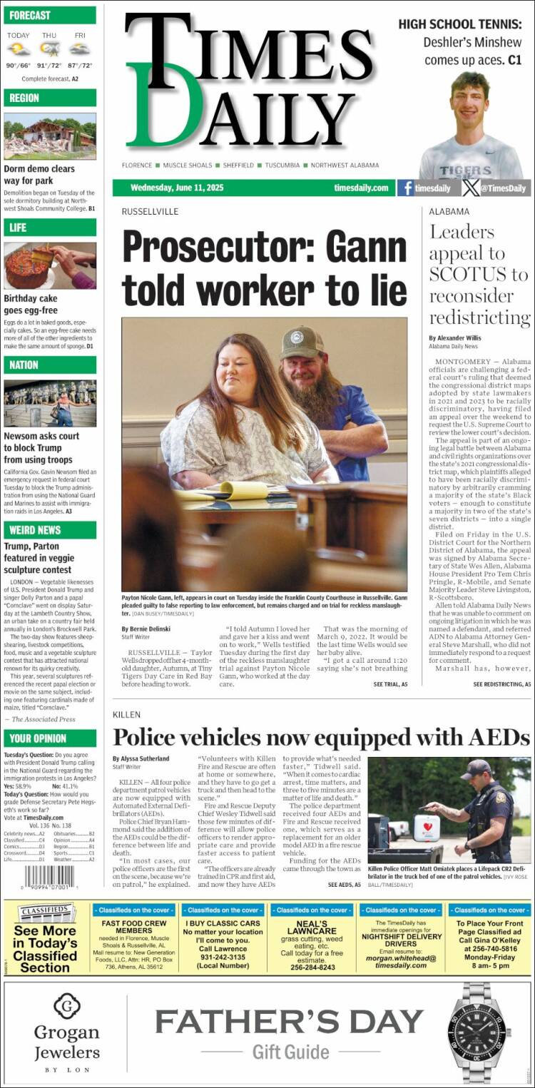 Portada de Times Daily (USA)