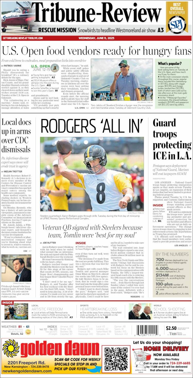Portada de Tribune-Review (USA)