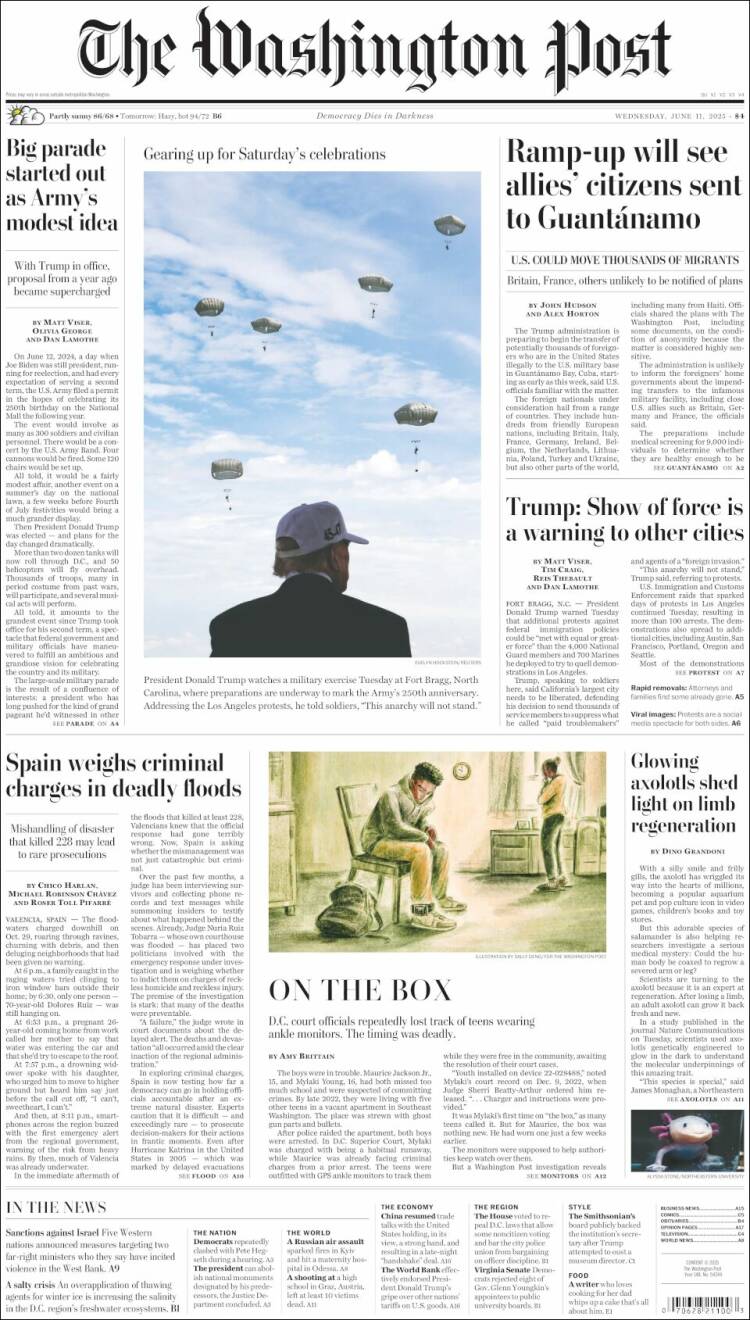 Portada de The Washington Post (USA)