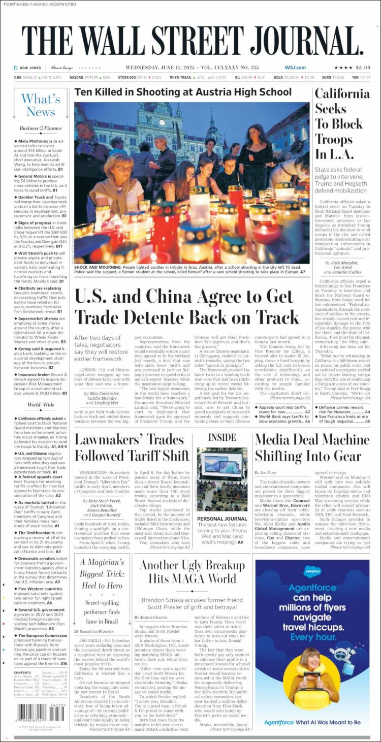 Portada de Wall Street Journal (USA)