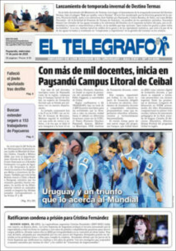 Portada de El Telégrafo (Uruguay)