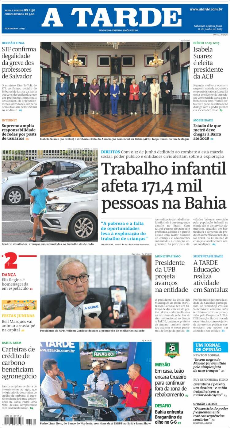Portada de Diário A Tarde (Brasil)