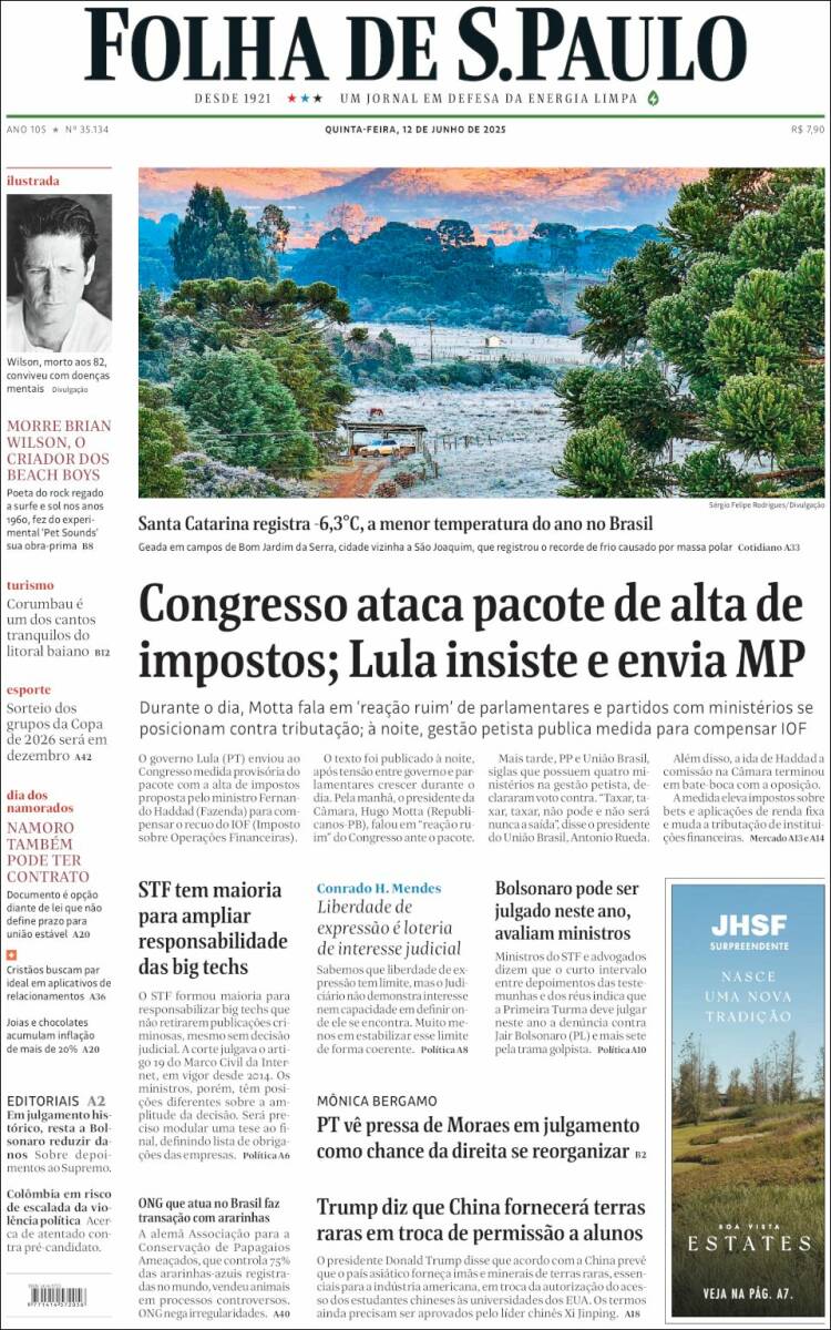 Portada de Folha de São Paulo (Brasil)
