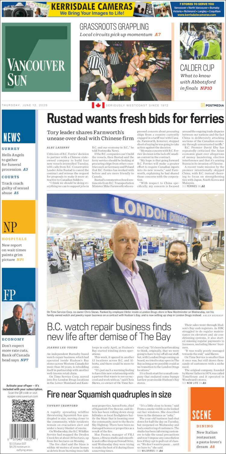 Portada de The Vancouver Sun (Canadá)