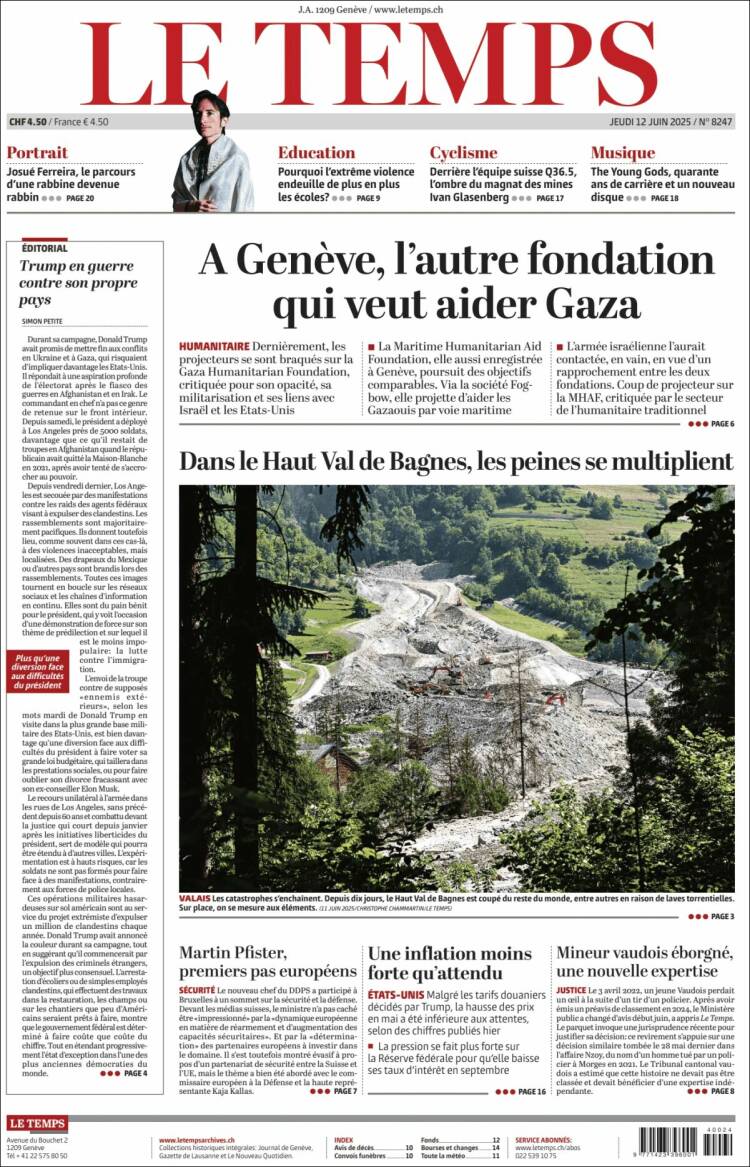 Portada de Le Matin (Suiza)