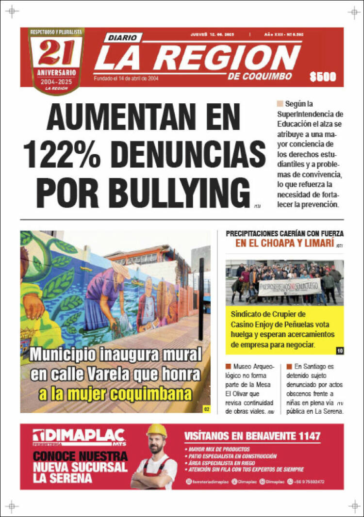Portada de Diario La Región de Coquimbo (Chile)