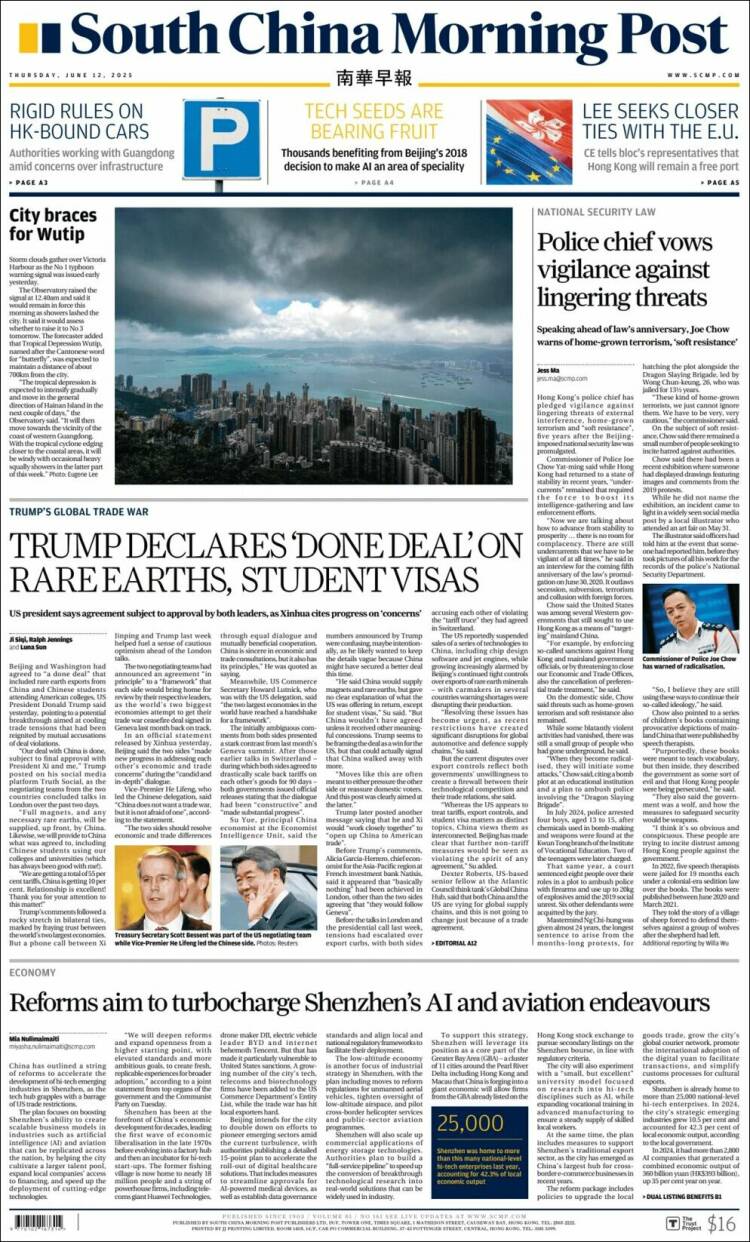 Portada de South China Morning Post (China)