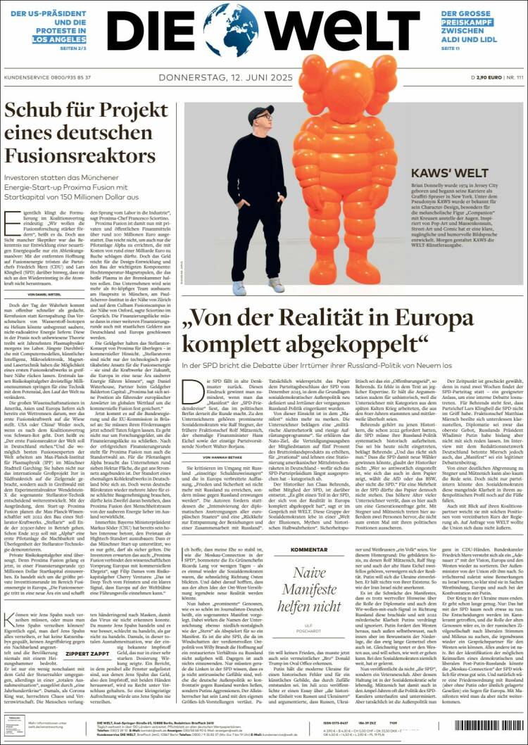 Portada de Die Welt (Alemania)