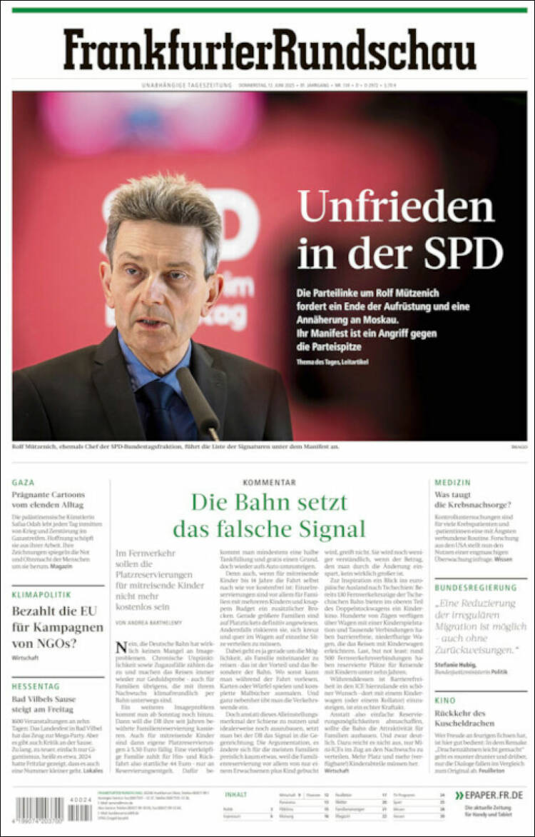 Portada de Frankfurter Rundschau (Alemania)