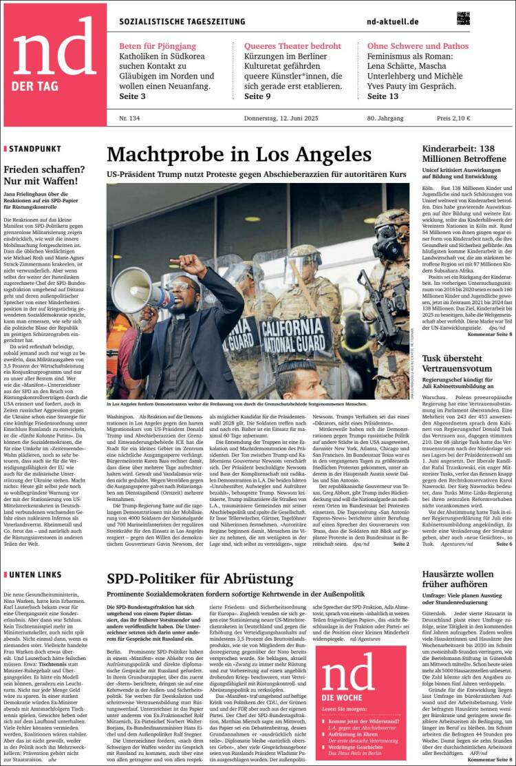 Portada de Neues Deutschland (Alemania)