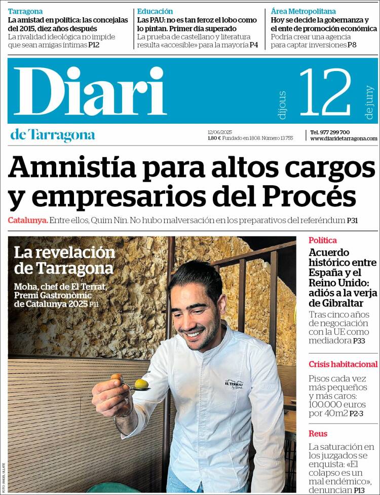 Portada de Diari de Tarragona (Espagne)