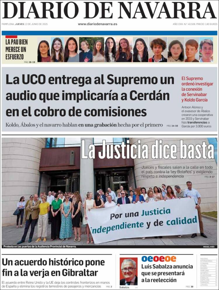 Portada de Diario de Navarra (España)