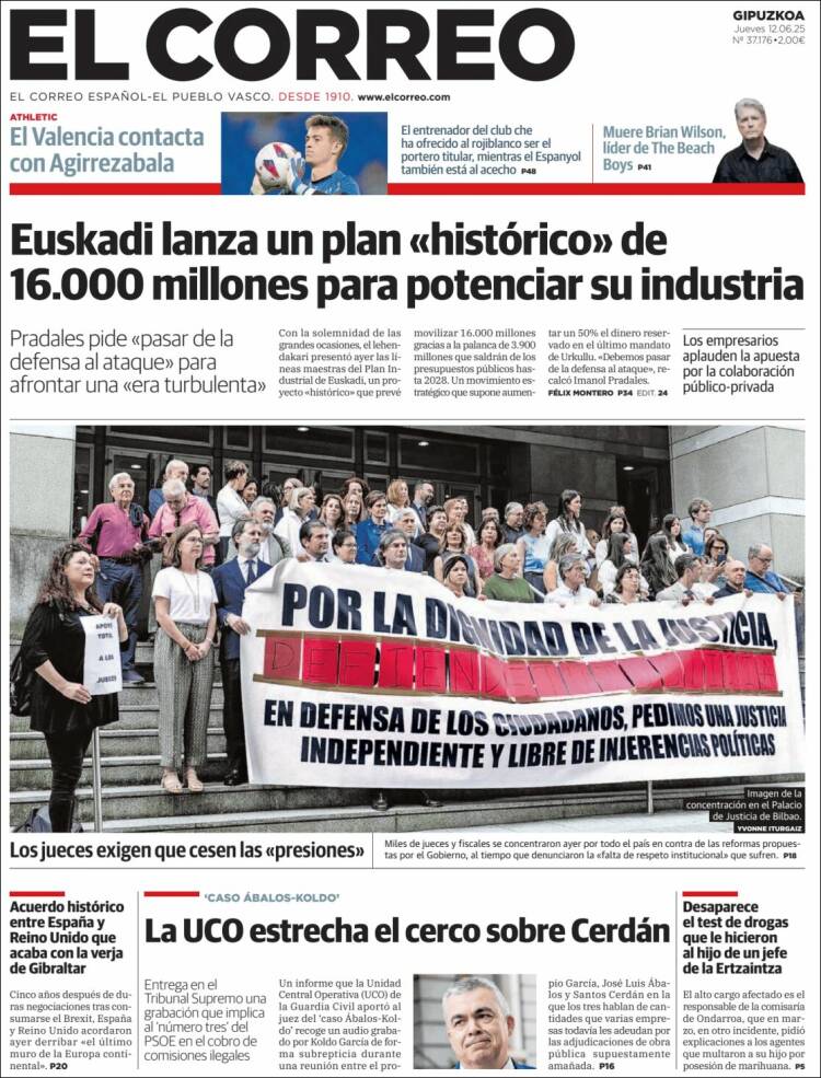 Portada de El Correo - Guipuzcoa (España)