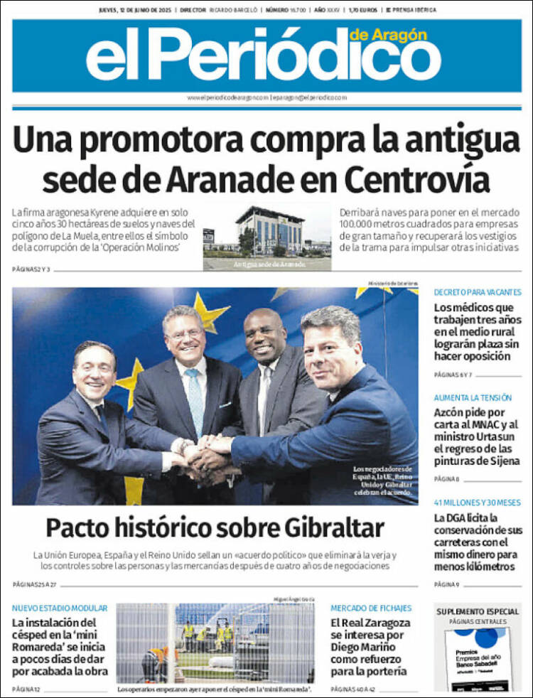 Portada de El Periódico de Aragón (España)