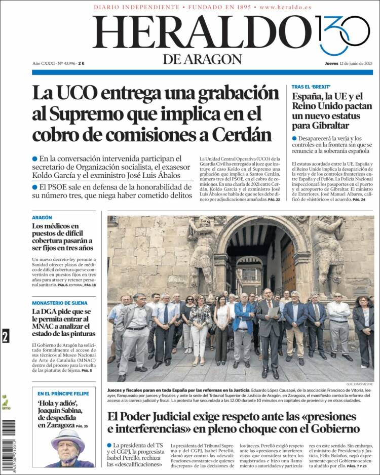 Portada de Heraldo de Aragón (España)