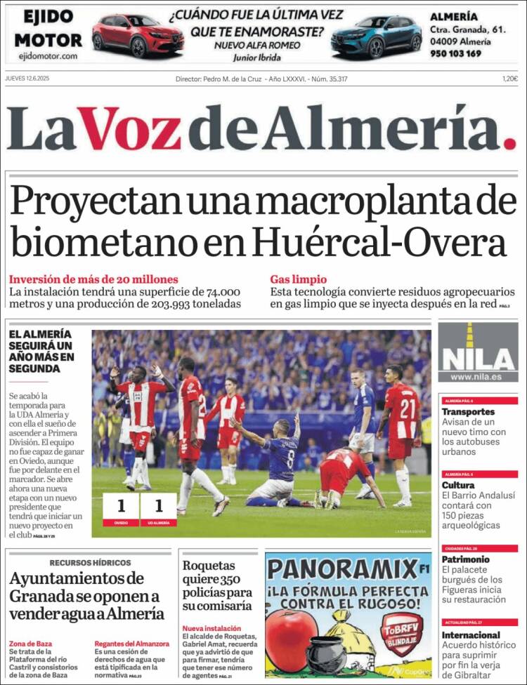 Portada de La Voz de Almería (España)