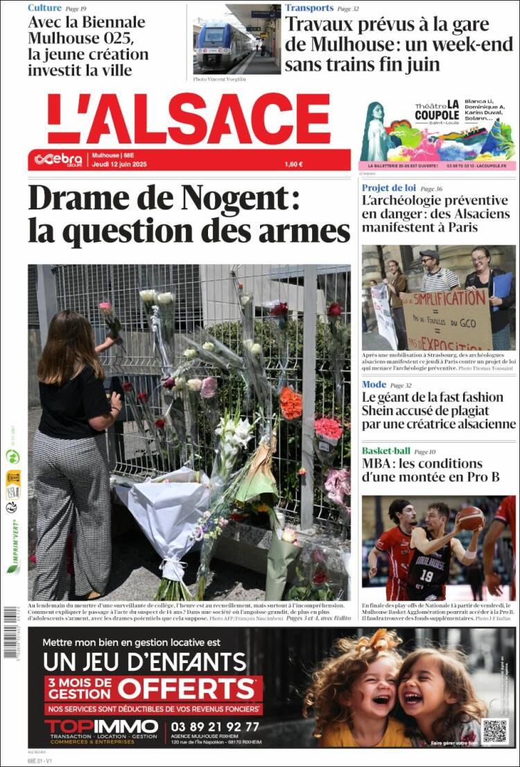 Portada de Journal L'Alsace (Francia)
