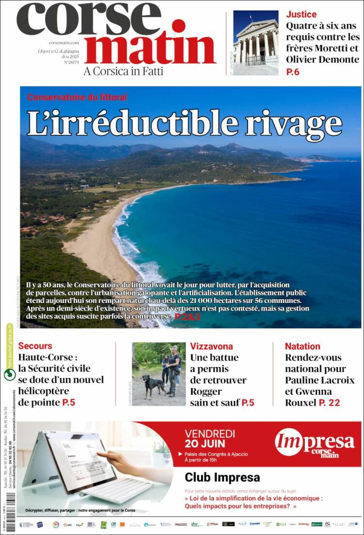 Portada de Corse-Matin (Francia)