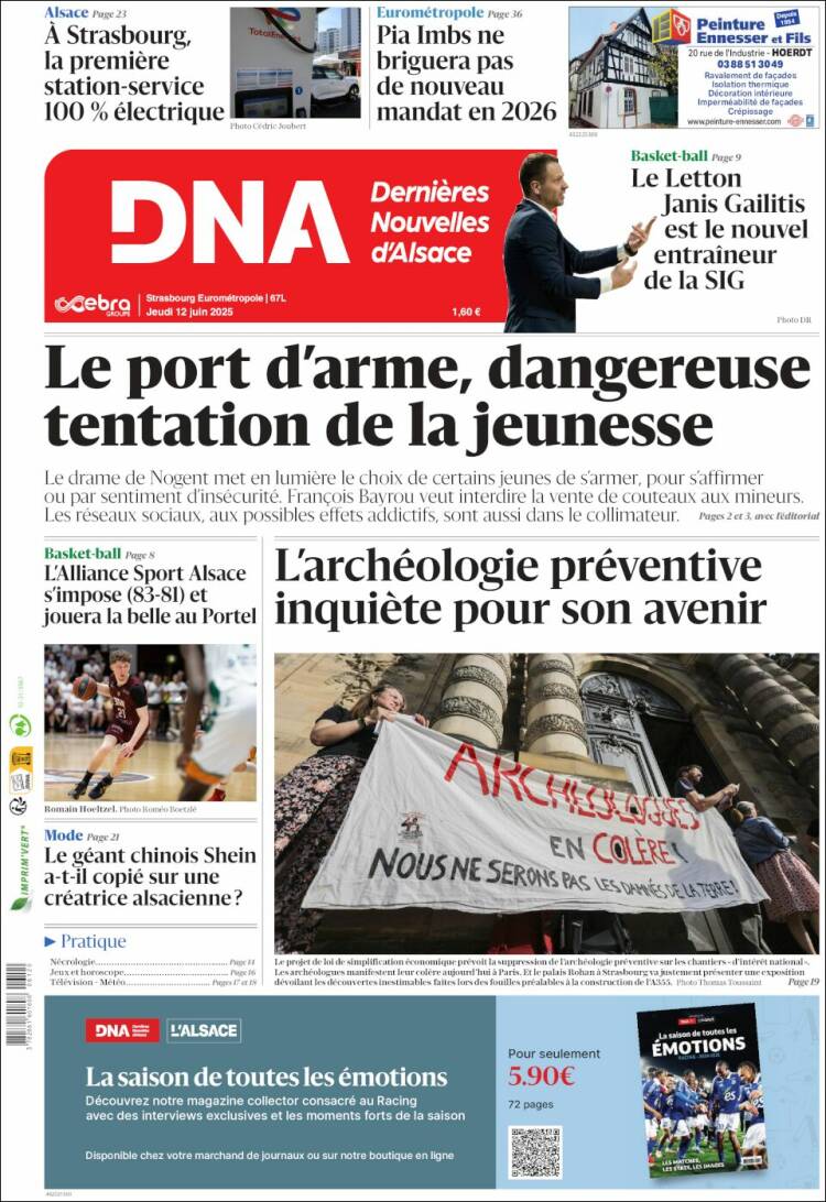 Portada de Les Dernières Nouvelles d'Alsace (Francia)