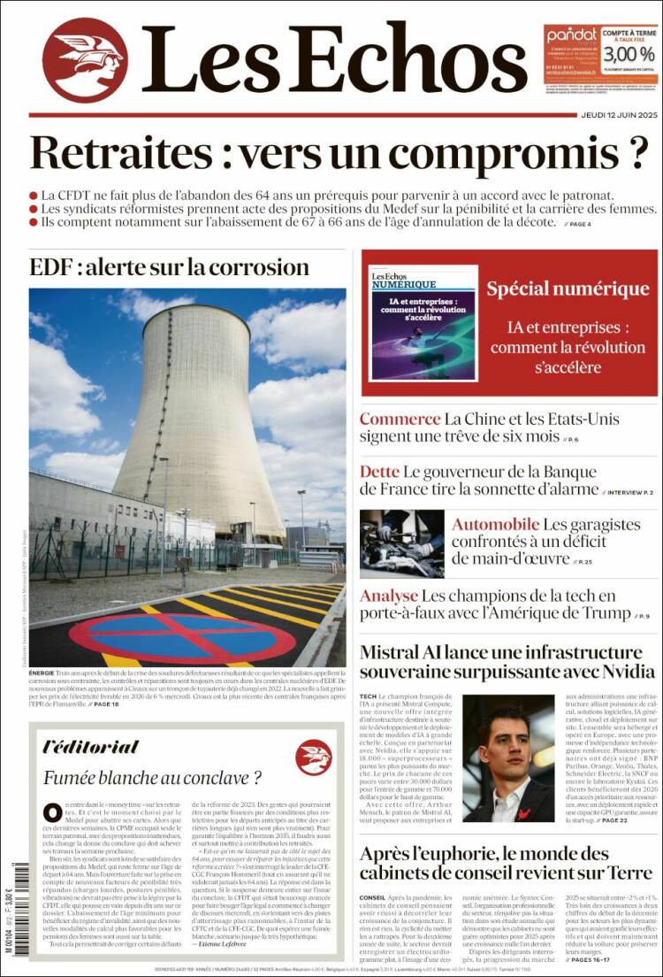 Portada de Les Echos (Francia)