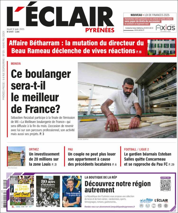 Portada de L'Eclair des Pyrénées (Francia)
