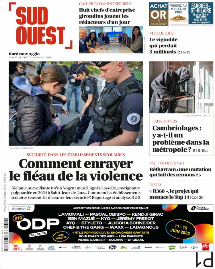 Portada de Sud Ouest (Francia)