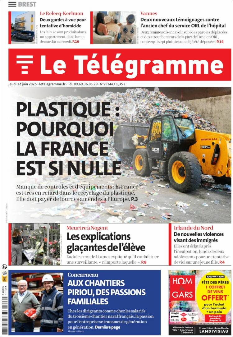 Portada de Télégramme (Francia)
