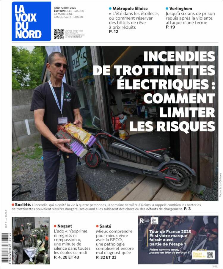 Portada de La Voix du Nord (Francia)