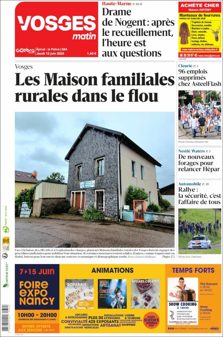 Portada de Vosges Matin (Francia)
