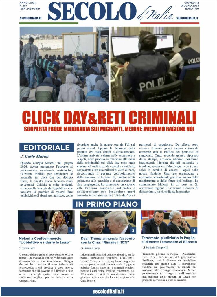 Portada de Secolo d'Italia (Italia)