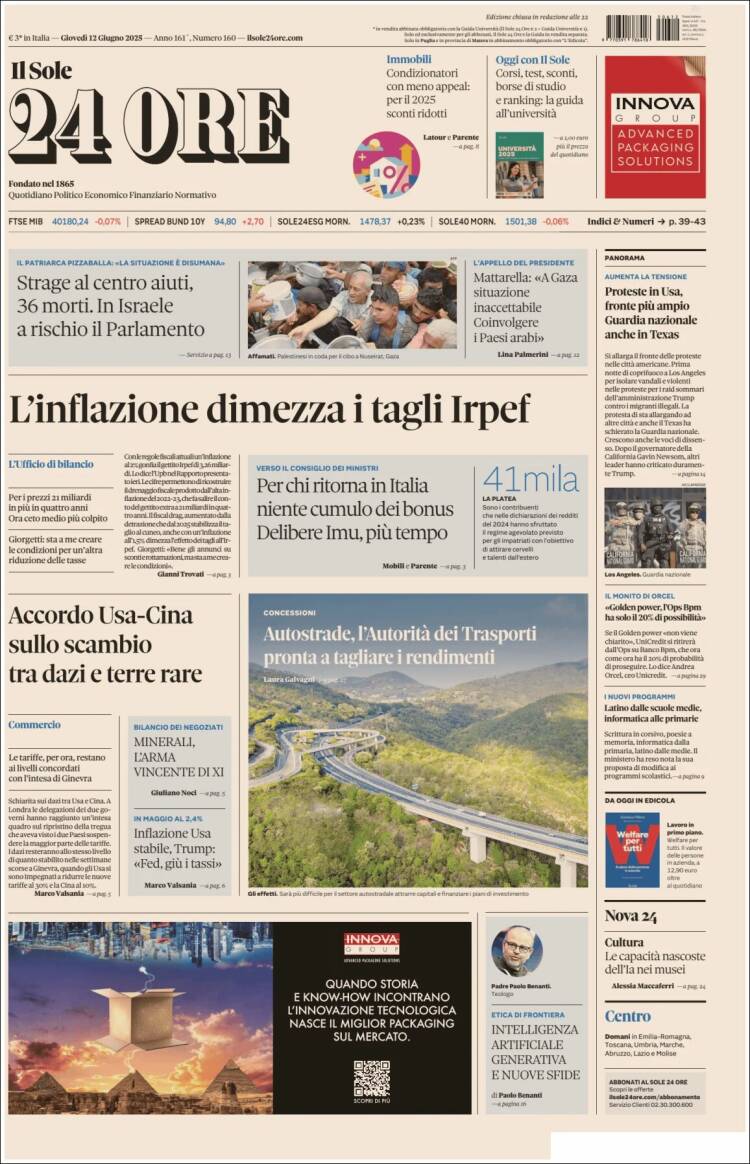Portada de Il Sole 24 ORE (Italia)
