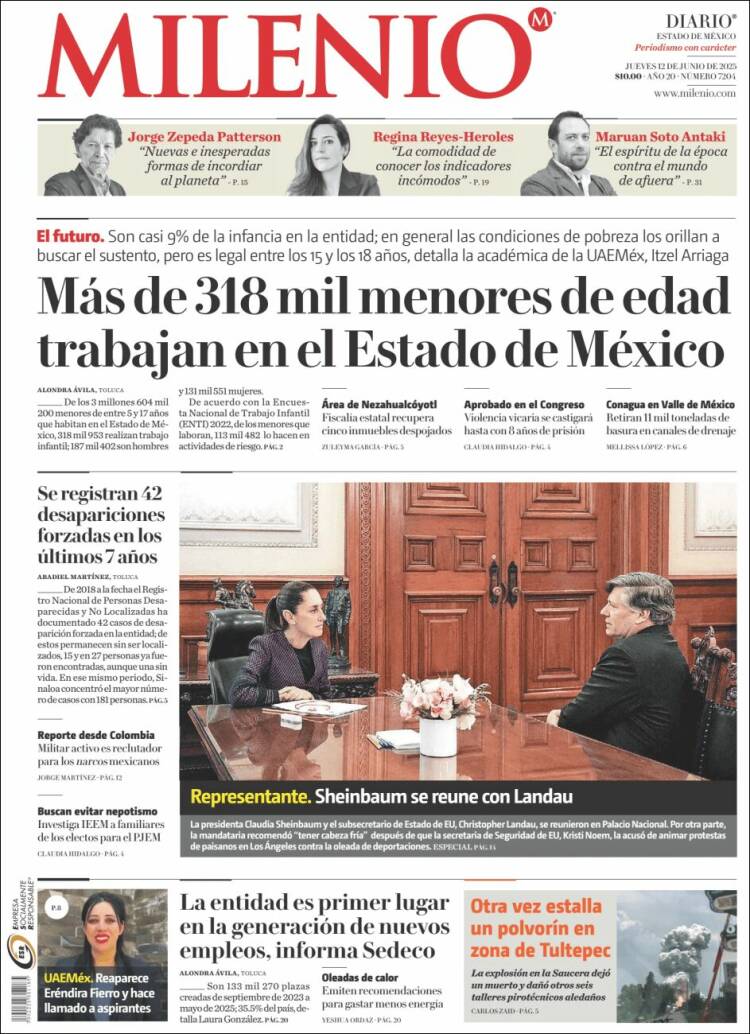 Portada de Milenio - Estado de México (México)