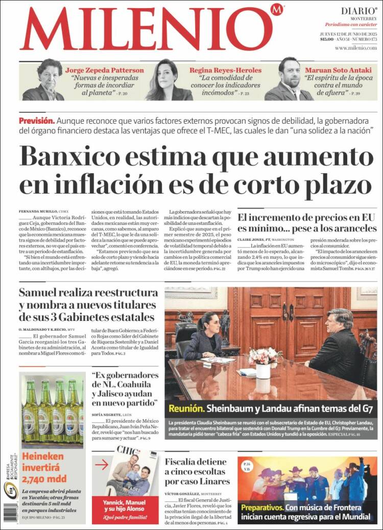 Portada de Milenio de Monterrey (Mexico)