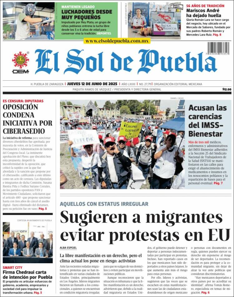 Portada de El Sol de Puebla (México)