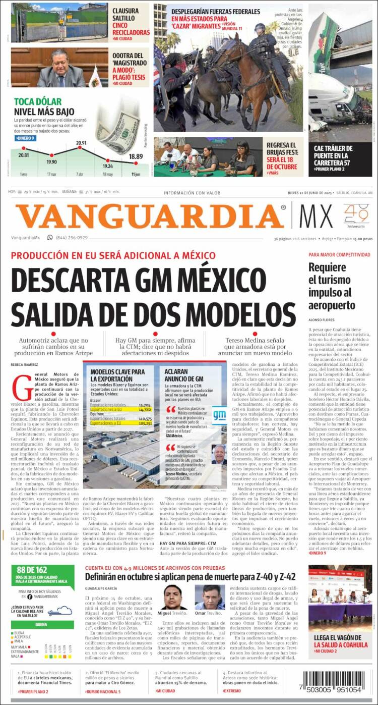 Portada de Vanguardia (México)