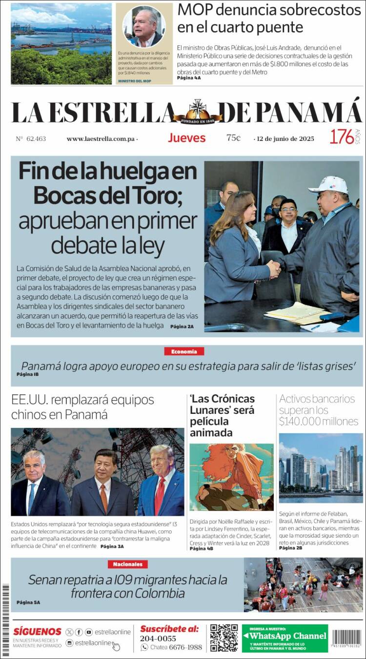 Portada de La Estrella de Panamá (Panamá)