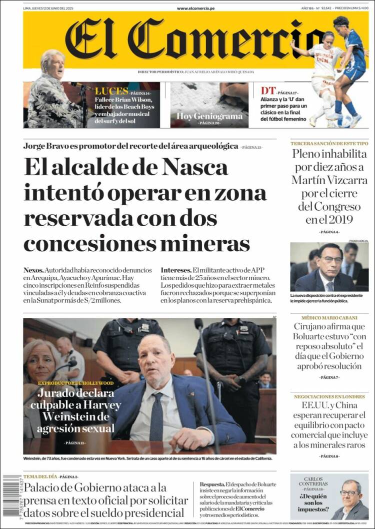 Portada de El Comercio (Perú)